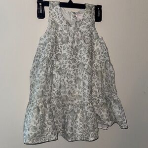 Shabby Chic gray white Floral Sleeveless Girl’s Dress 100% linen tiered Sz 7